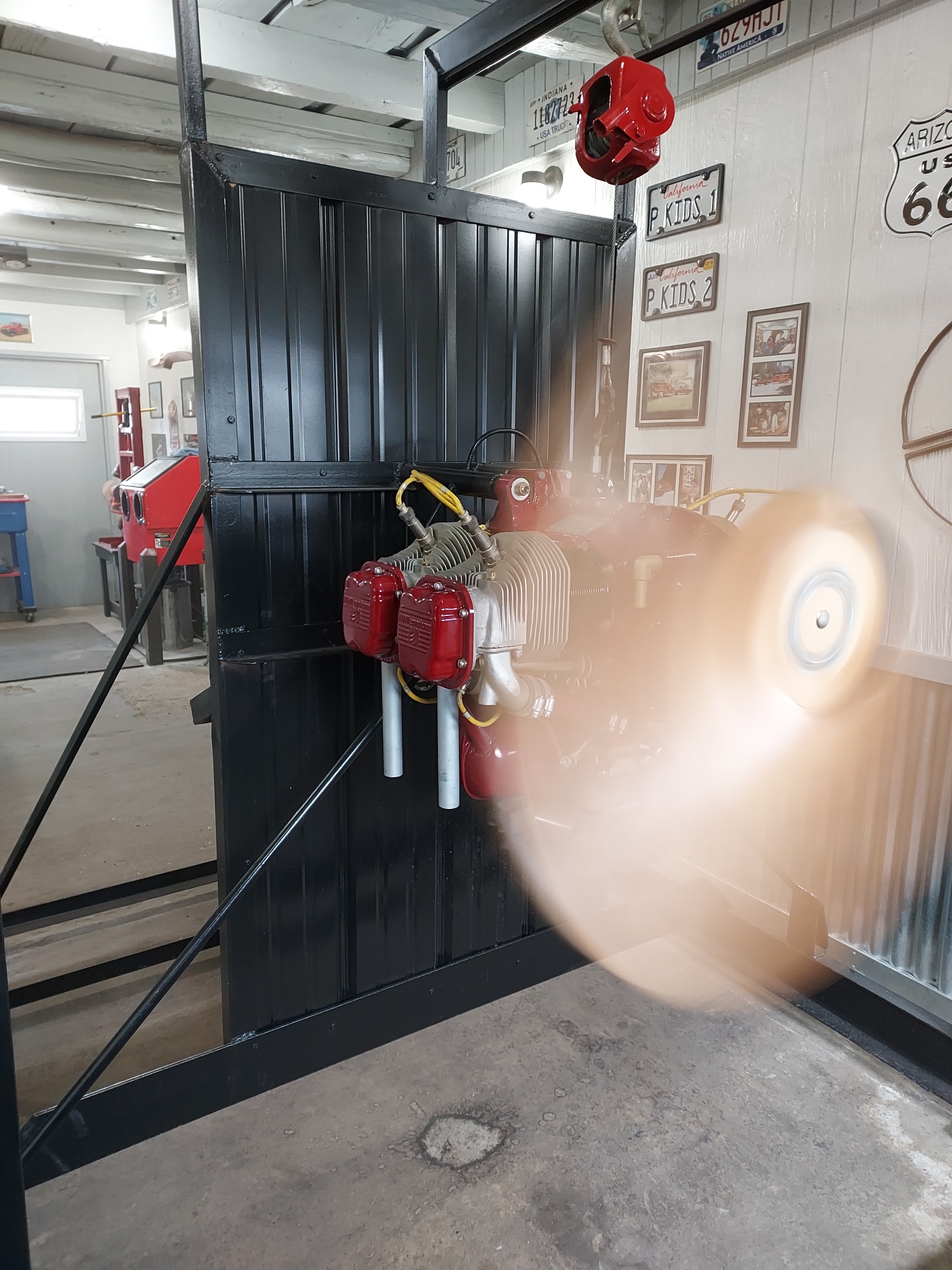Aircraft engine on test stand in the workshop